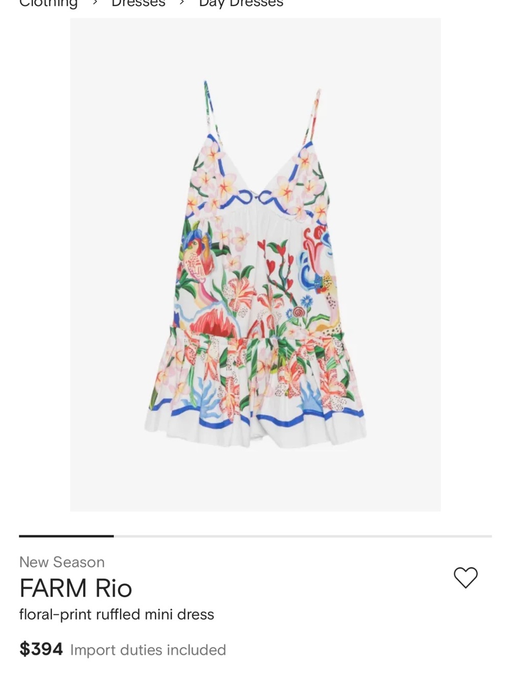 FARM Rio White Floral-Print Ruffled Chemise with Blue Trim